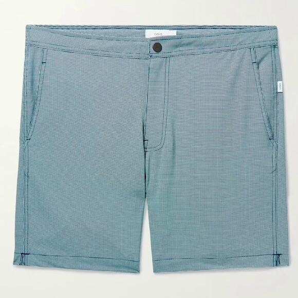 Onia The Calder Preppy Blue White Micro Gingham Flat Front Swim Shorts 38 - Picture 1 of 14